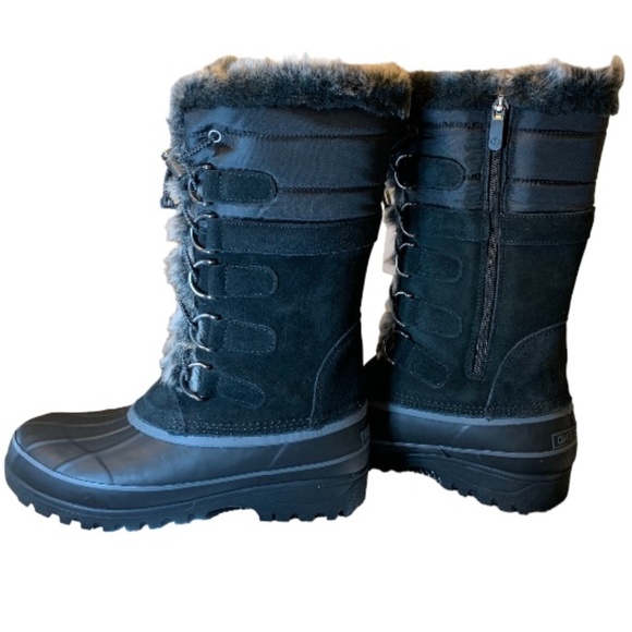 LANDSEND Black Hillary Snow Boots Rugged Warm Winter Faux Fur Trimmed Side Zip - Picture 6 of 6